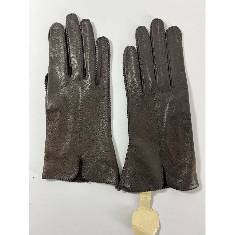 Deerskin leather gloves New with tags old‎ stock vintage dark brown size 7 small